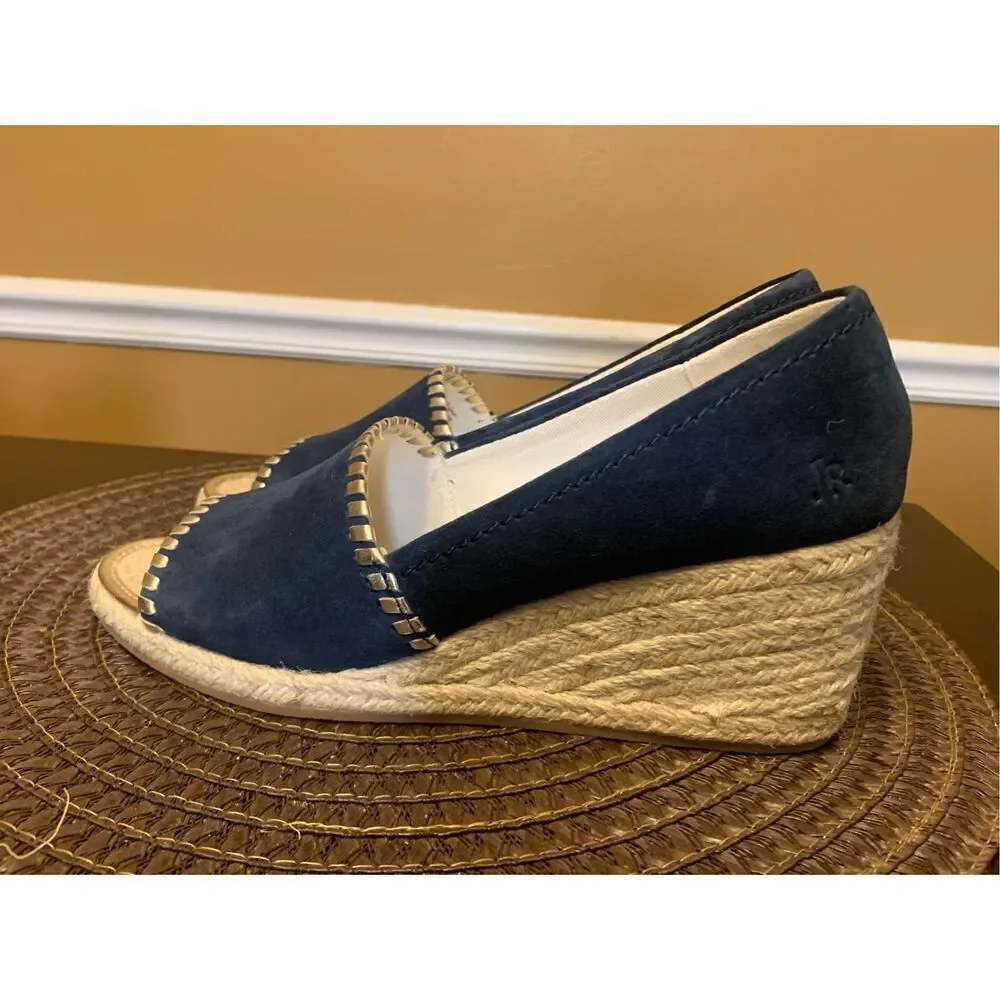 Jack Rogers Palmer Espadrille Shoes Wedge Heel Midnight Blue Suede Sz 7